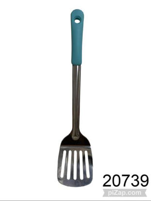 Imagen de ESPATULA CALADA 100% ACERO MANGO COLOR CELESTE 39CM 3.62